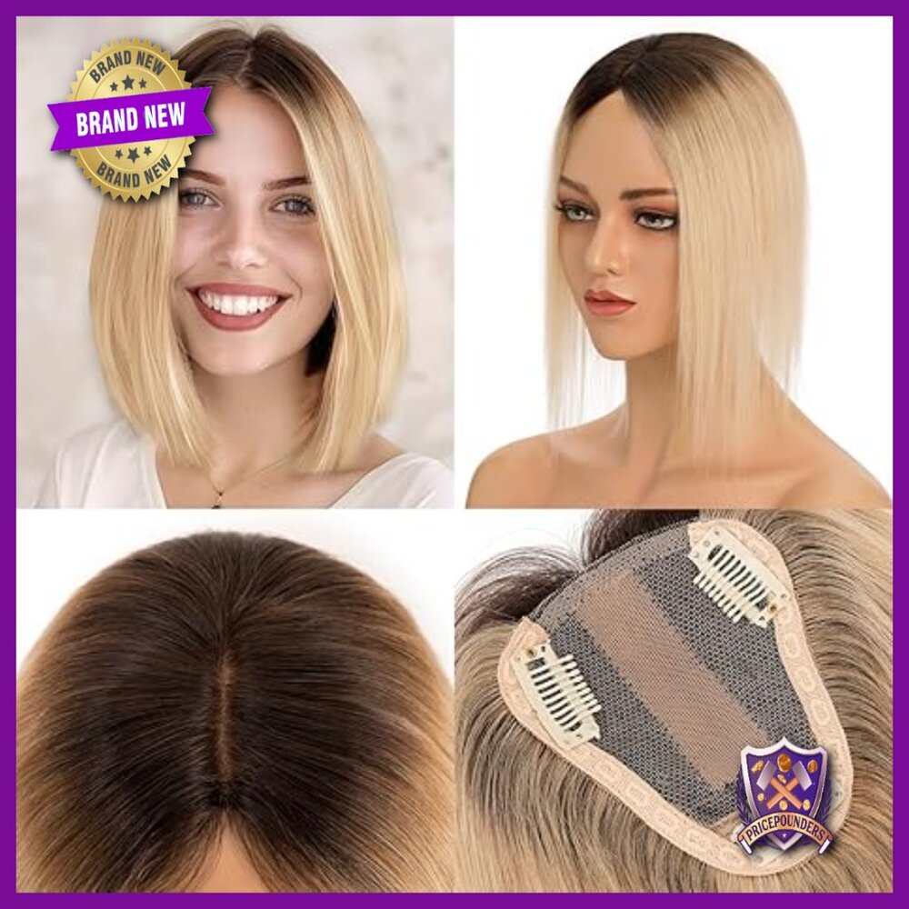 Human Hair Topper for Thinning Hair, Silk Base Clip-In, 12 Inch Length